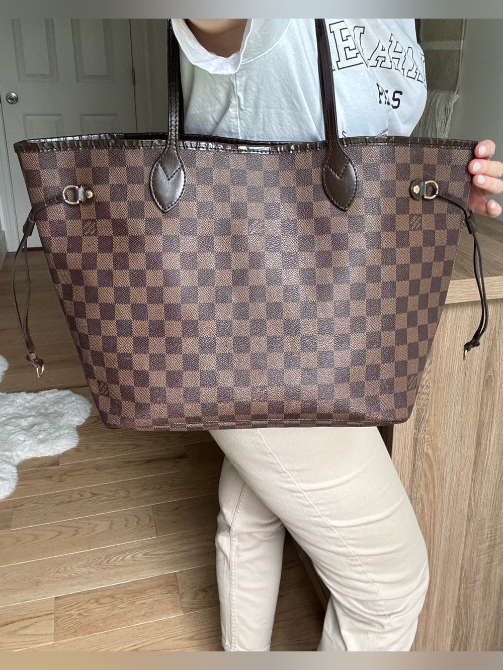 ✅AUTH✅LOUIS VUITTON NEVERFULL MM EBENE DAMIER